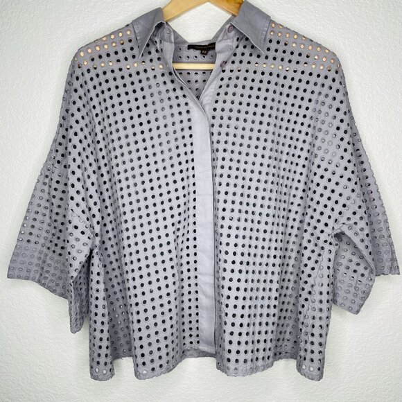 Adolfo Dominguez Designer Womens Eyelet Button Up Grey Camp Shirt EU 42 Large - Picture 1 of 7